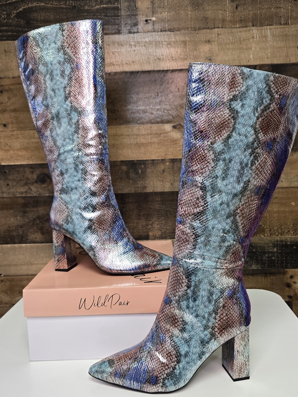 Wild Pair Multicolor Snake-Print Knee Boots Size 10.5M